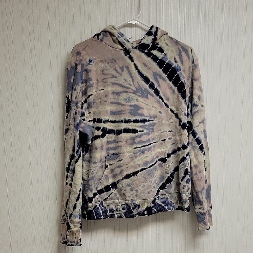 Monrow Tie-Dye Hoodie, Women's XL. Blue Grey White